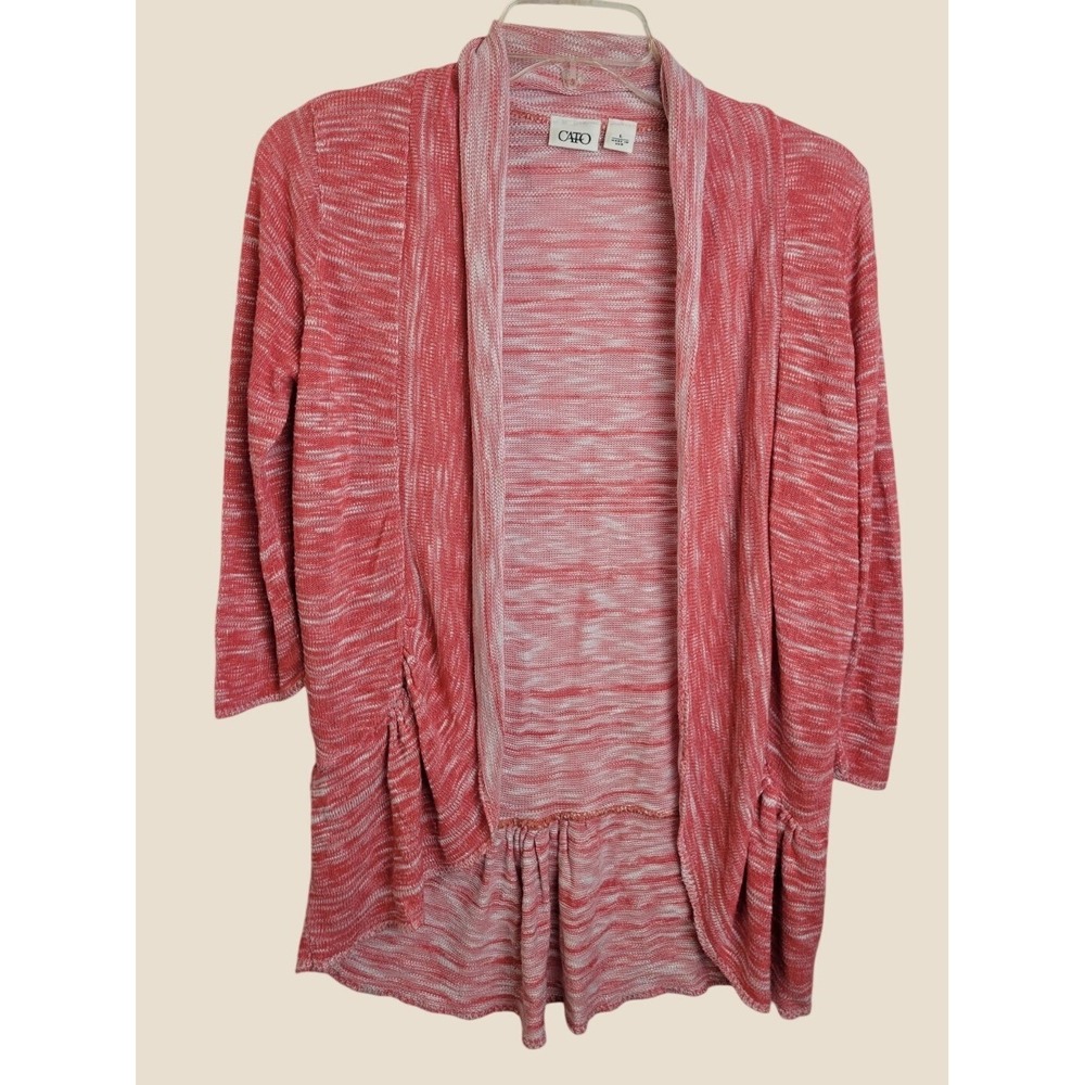 Cato Cardigan Sweater Open Front Space Dye Knit Lightweight Pinkish Red Large L
